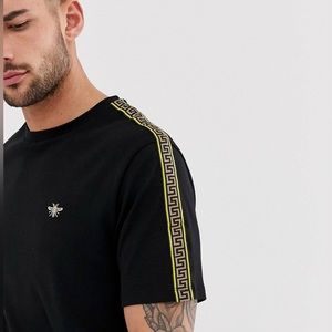 River Island Black t-shirt with geometric fluro tape detail in black Size XL